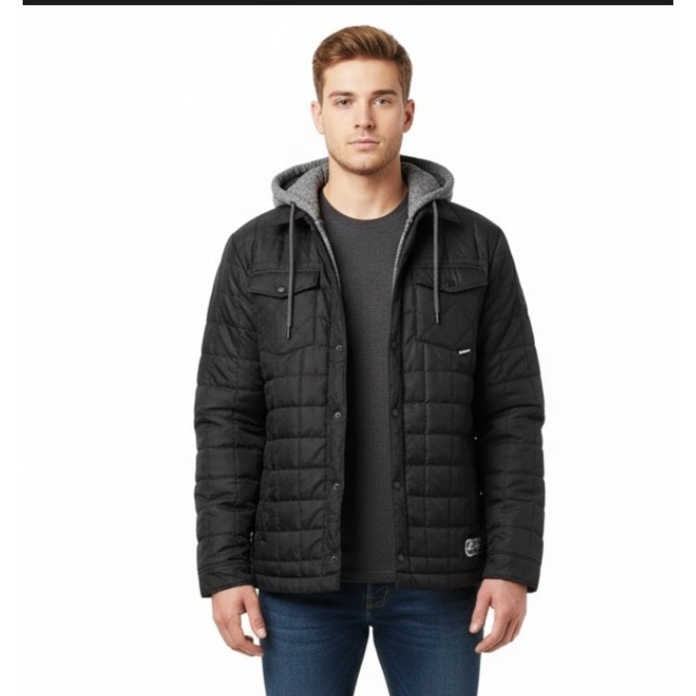 Ecko Unltd Quilted Hooded Jacket Black Sherpa Lined‎ Men Size M Gorpcore